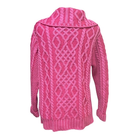 Aran Crafts Irish Merino Wool Pink Cable Knit Cardigan M EUC - Picture 3 of 6